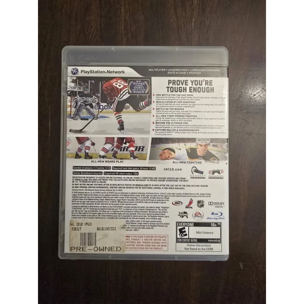 NHL 10 (Sony PlayStation 3, 2009) Hockey Video Sports Game, Used